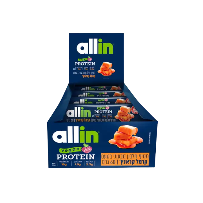 חטיפי חלבון אול אין טבעוני 24 יח׳ (קרמל קראנץ) / Protein Bar All-in